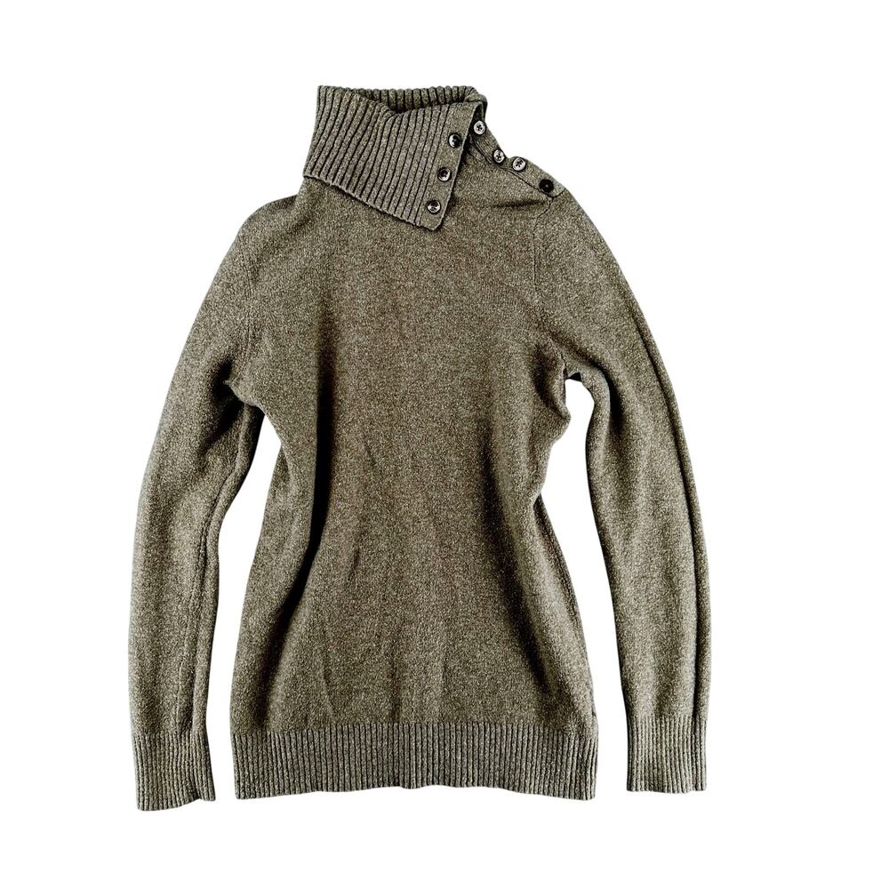 Gap Ribbed Turtleneck Sweater Small Brown Button Shoulder Soft Minimalist